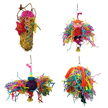 

4Pcs Colorful Parrot Chewing Toys Bamboo Bird Climbing Haning Block Cage Decor