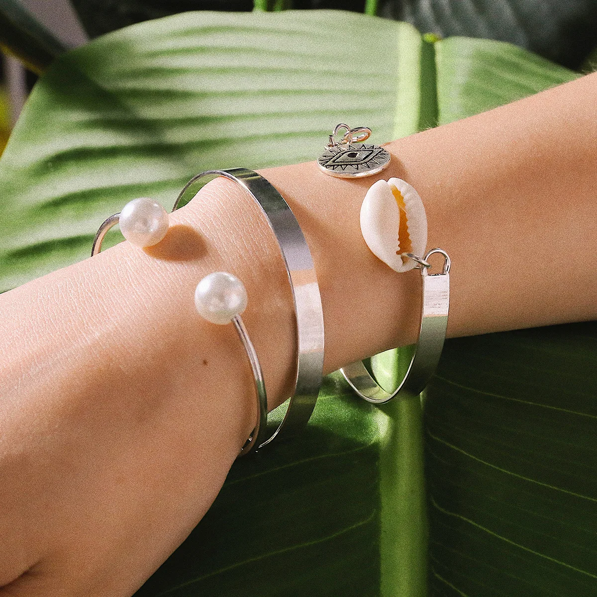 

3pcs/set Aliexpress Gold shell Cowry charm Evil Eye Pearl boho fashion beach seashell chain bracelets for women jewelry