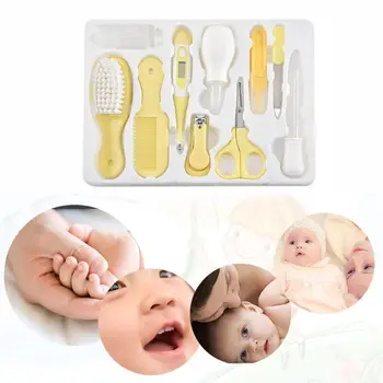 

Muti-use Newborn Infant Kid Health Care Set Nail Hair Brush Thermometer Convenient Daily Baby Hair Brush Care Kits 10pcs