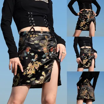 

Women Embroidery skirt Spring Summer Fashion Sexy Vintage Embroidery Print Short Dragon Skirts