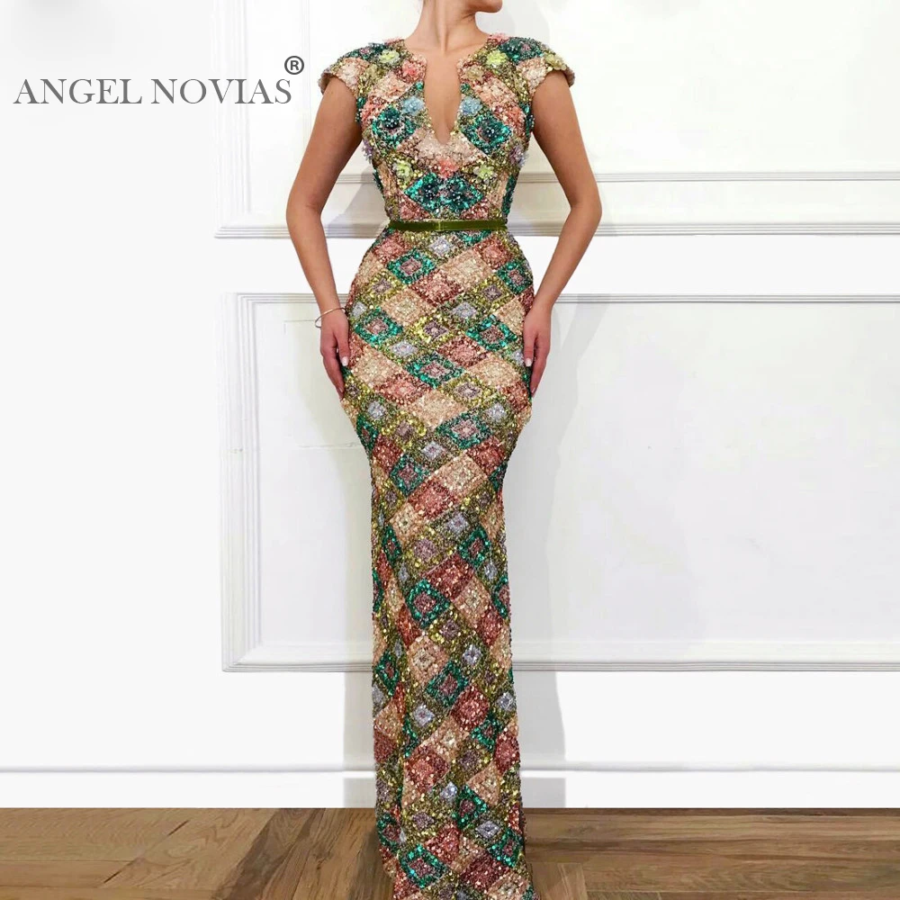 ANGEL NOVIAS длинные элегантные женские арабские Abendkleider Русалка с блестками кружевные вечерние платья Vestido De Fiesta Largos De Noche - Цвет: Многоцветный