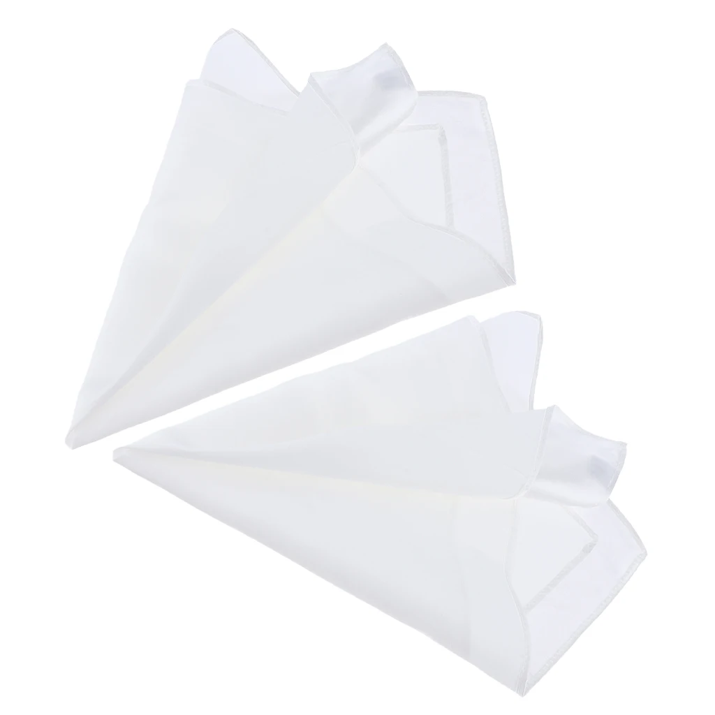 2pcs Mens 100% Mulberry Silk  Square Plain Solid Handkerchief White