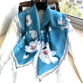 

Women's 100% Pure Silk 12mm Printed Big Square Scarf Wrap Kerchief 88cm 34.5" WX004-3