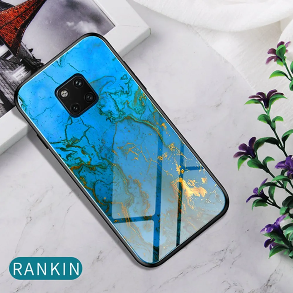 OTAO чехол из закаленного стекла с градиентом для huawei mate 30 20 Pro P30 P20 Lite, Мраморная задняя крышка для Honor 20 10 9X, чехол из ТПУ, бампер - Цвет: Rankin