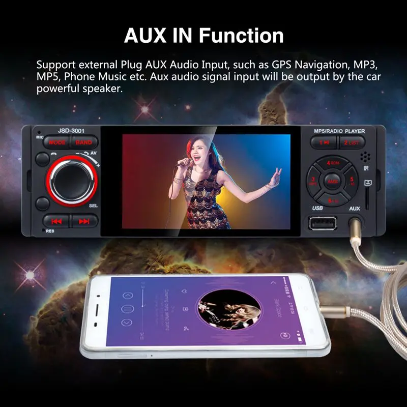 Сенсорный Bluetooth автомобильный Радио 1 Din зеркальная связь стерео аудио Mp5 видео плеер Usb Mp3 Tf Iso головное устройство Jsd-3001