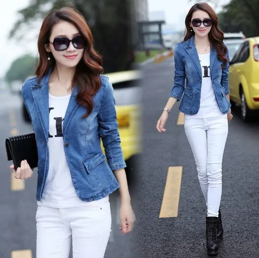 Denim Jacket Women/'s Cropped Tops Casual Slim Blue Jeans Jacket Coat Outerwear