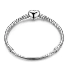Серебряный браслет из натуральной 925 пробы с застежкой в виде сердца «любовь», браслет-цепочка «Змея», браслет для женщин, очаровательный браслет из бисера, модное ювелирное изделие «сделай сам»