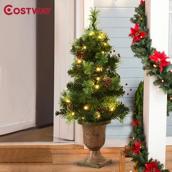 

5 Ft LED Red Berries Pine Cones Artificial Christmas Tree Realistic Appearance Dense PVC Needles Sturdy Metal Stand Tree