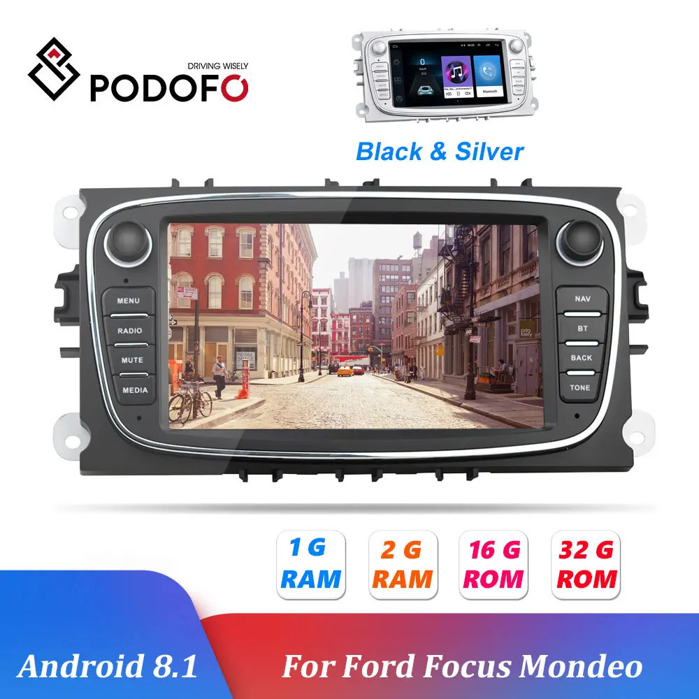 Автомагнитола Podofo 2 Din Android 8 1 7 дюймов GPS Wi Fi Bluetooth для Ford/Focus/S Max/Mondeo 9/Galaxy C