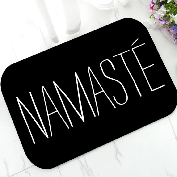 Забавный дверной коврик Namaste с цитатами для ванной кухни черно белый прикольный