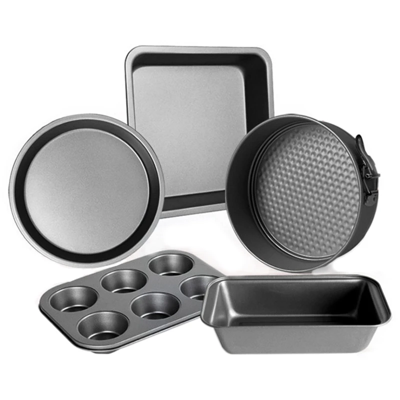 

Hot Sale 5-Piece Carbon Steel Baking Mold Set Oven Home Cake Biscuit Baking Tray Pizza Dish Kitchen Tool Baking Mold