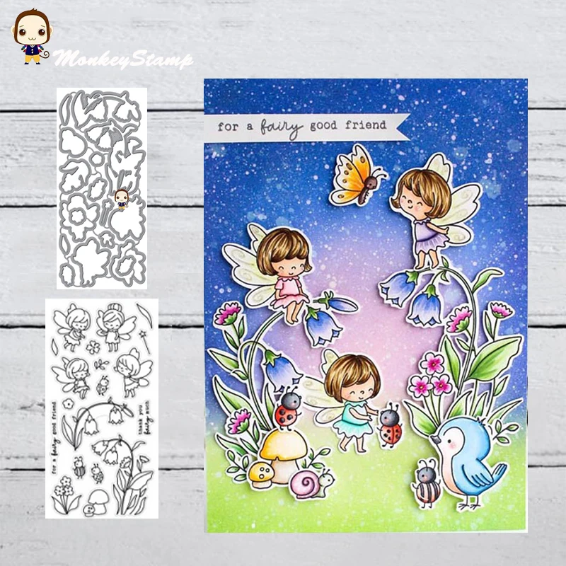 

MonkeyStamp Butterfly Fairy Metal Cutting Dies and Stamps for DIY Scrapbooking photo album Decorative Embossing DIY Paper Cards