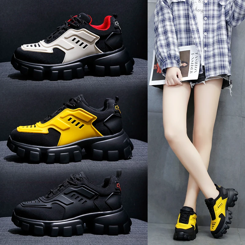 

Yellow Red Black Chunky Sneakers Woman Shoes Sneakers 2019 New Fashion Dad Sneakers dames Baskets femme Sneakers Woman Platform