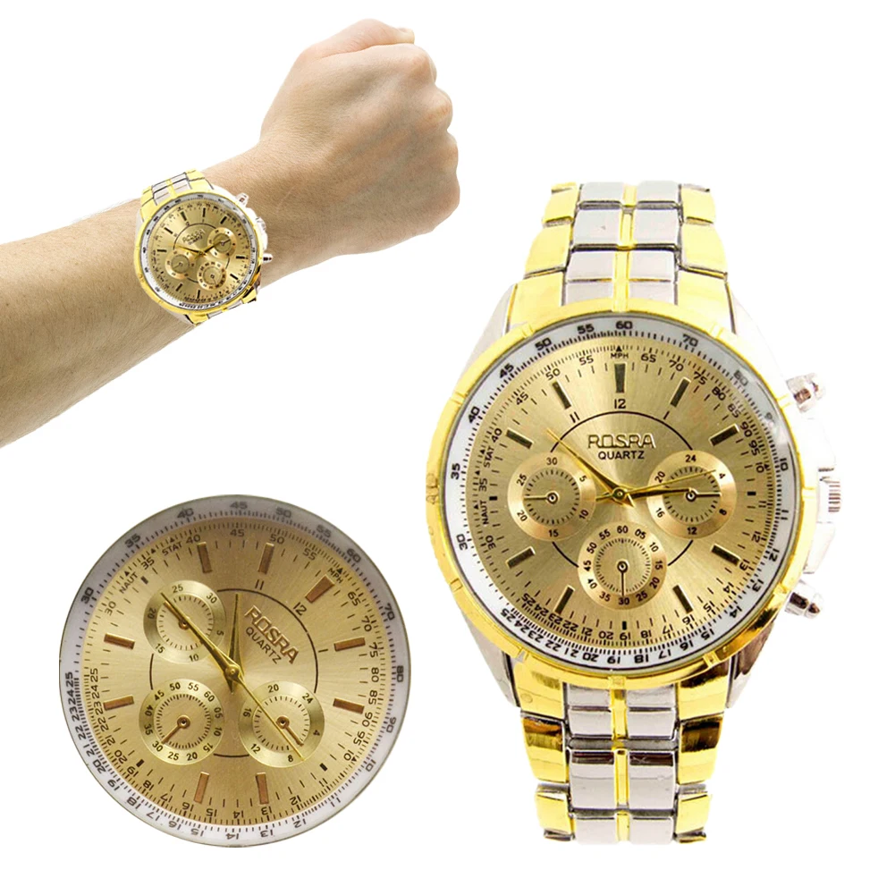 Reloj analógico de cuarzo para hombre, pulsera de lujo con esfera de oro y fecha, de acero inoxidable, a la moda, nuevo, 2016