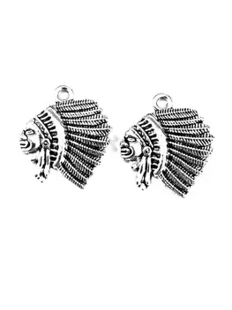 

30pcs Indian leader charms pendant 21x18mm antique silver ornament accessories jewelry making DIY base material