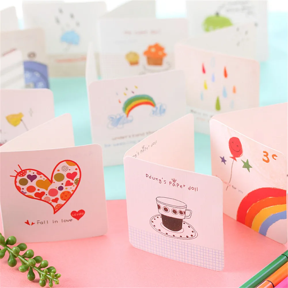 10 Card+10envelopes/set Mini Greeting Card Cute Cartoon Letter Paper Set Kawaii Stationery Birthday Card Envelope Writing Paper