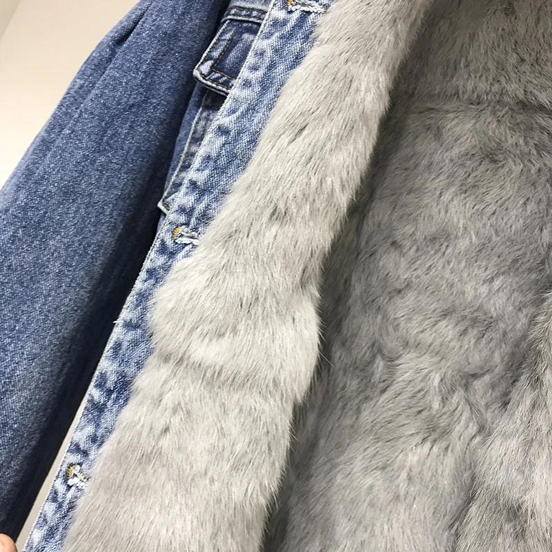 Шапка из меха лисы, зимняя пальто, джинсовая куртка Для женщин с натуральным лисьим мехом датский из натурального кроличьего меха с подкладкой из хлопка верхней одежды с хлопковой подкладкой: куртка Женская парка