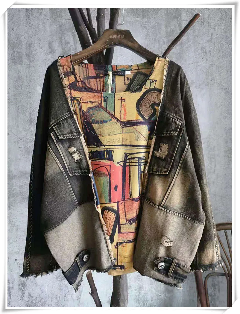 QING MO Women Denim Patchwork T Shirt 2020 Women