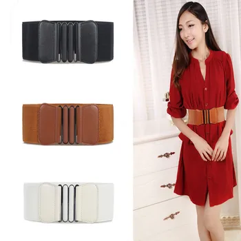 

Women Wide Waist Belts Metal Buckle Leather Strap Belt Stretch Female Apparel Accessories Wide Belt Dress Adornment