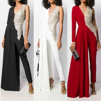 

European and American new women's hot sexy deep V hollow slim jumpsuit women's pants streetwear dress Sequined long wrap dress