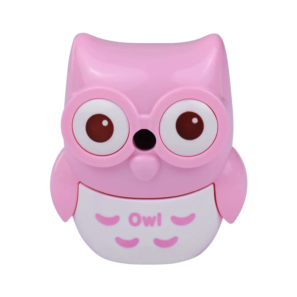 Safe Handheld Manual Pencil Sharpener Single-hole Sharpeners School Supplies for Pupils Kids Cute Owl Shape Yellow - Цвет: Розовый