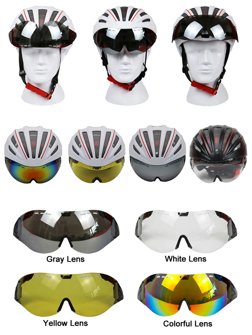 LOCLE Goggles Bicycle Cycling Helmet Goggles or Glasses Casco Ciclismo Gafas Brightening Lens (Only match the fixed helmet)