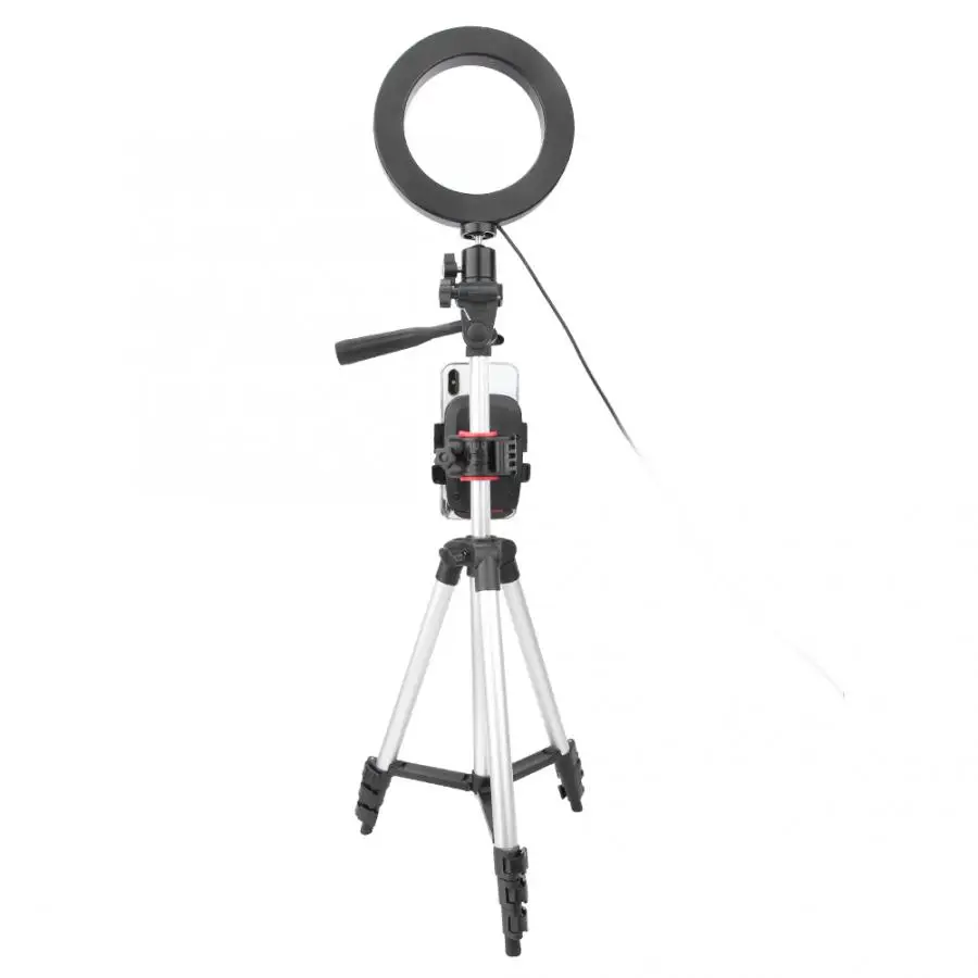 6 Inch Dimmable LED Video Ring Light Camera Lamp Kit with Tripod Mobile Phone Holder USB Port