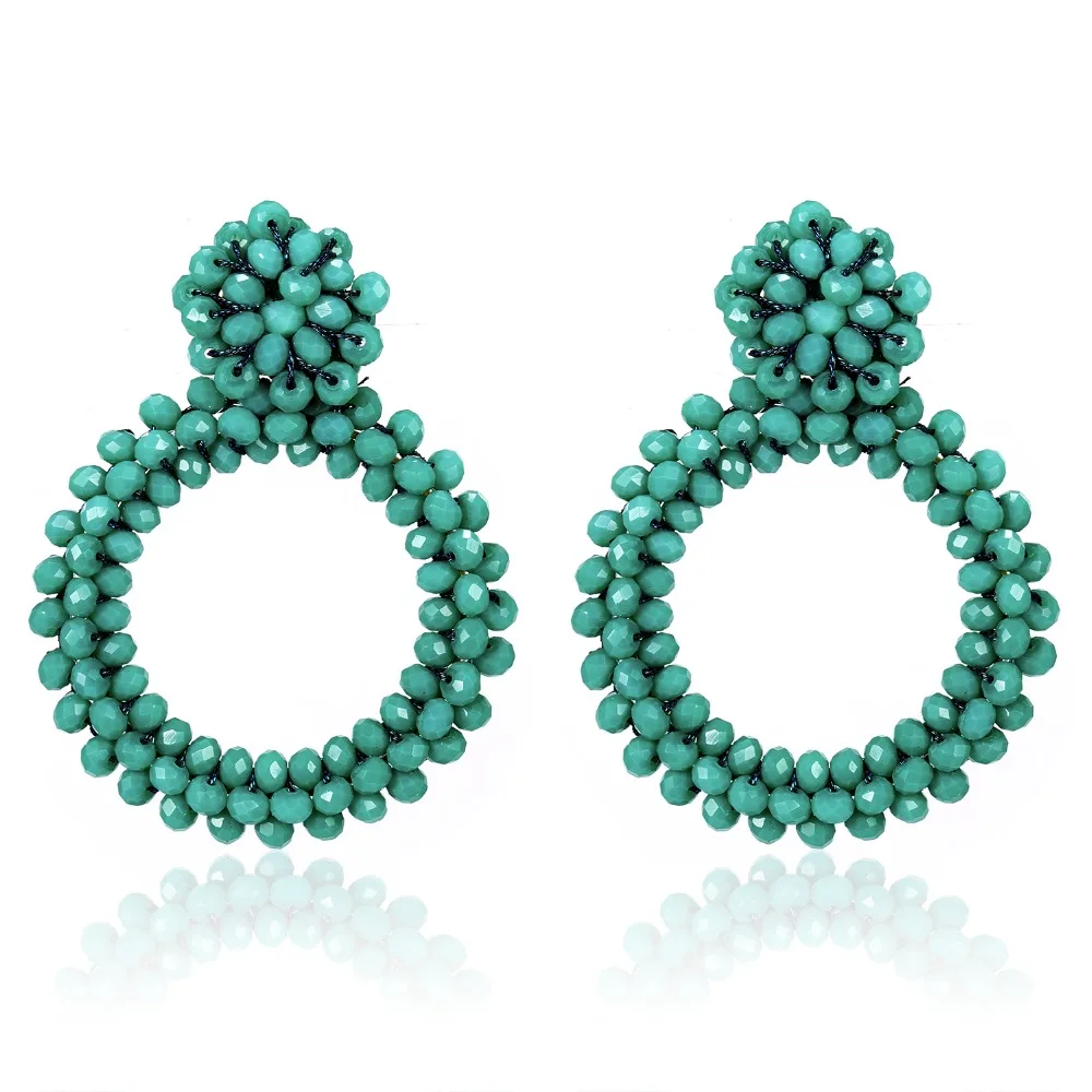 Boho круглые серьги ручной работы с разноцветными хрустальными бусинами массивные серьги висячие серьги подарок для свадебной вечеринки Свадебные украшения