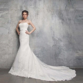 

Custom Made White Appliques Trumpet Bridal Gowns Vestidos Novia Sweetheart Neck Lace Up Pleat Bow Mermaid Wedding Dress China