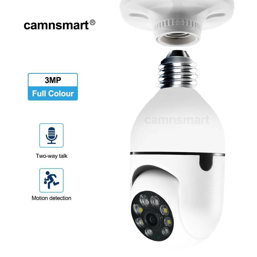 3MP Ycc365 Plus Wifi Camera Light Bulb Wireless Color Night Vision 4X Digital Zoom Auto Track Onvif Protocol Indoor Home Use
