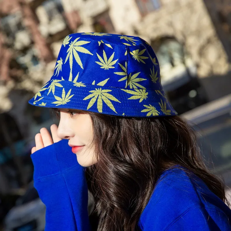 

Maple Leaf Print Bucket Hats Women Men Hip Hop Cap Unisex Summer Autumn Cotton Fishing Hat Sun Flat Top Fisherman Caps Gorras