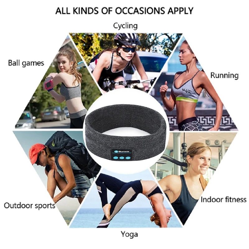 Wireless Bluetooth Dark Gray Stereo Headphone Headset Sports Sleep Headband Mic Big Power