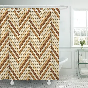 

Simple Wooden Floor in Light Brown Colors Herringbone Parquet Shower Curtain Waterproof 72 x 78 Inches Set with Hooks