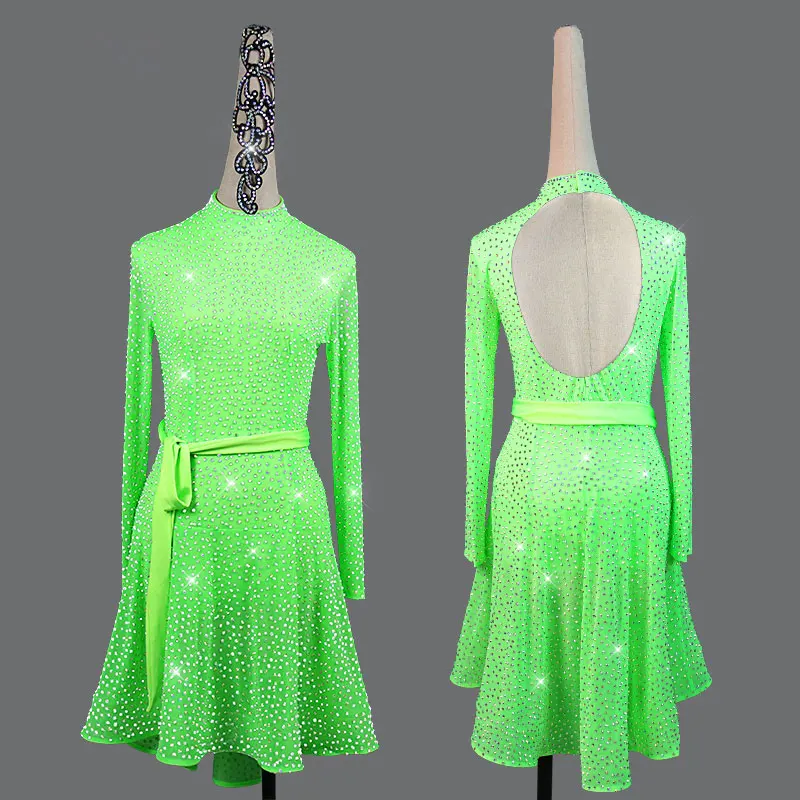 2020 new Latin dance show shows the race dress, the high-end long sleeve professional adult lady sexy Latin dance dress