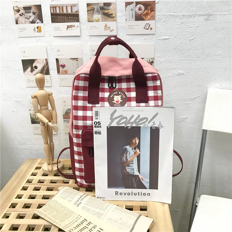 

2019 Summer New Style Canvas Bag Women's Vintage Sense GIRL'S Korean-style INS Trend Backpack Plaid Backpack