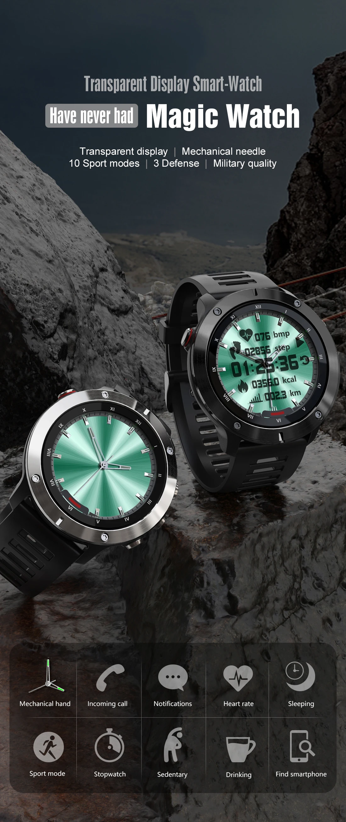 Dual Time Hybrid Smart Watch Men 2022 Digital Screen Remind Call Herat Rate Tracker Stainless Steel Fitness Smartwatch