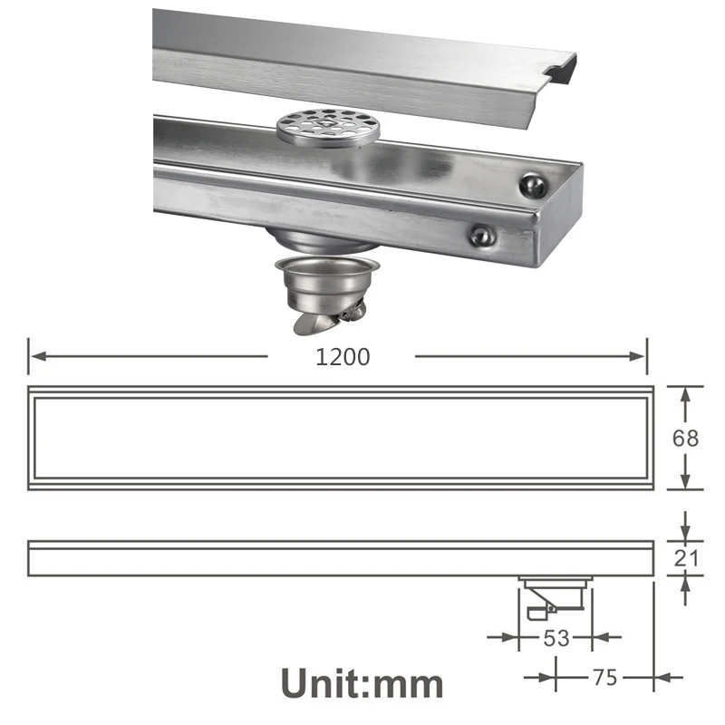 Не пропускающий запах линейный дренаж пола SUS304 60 см/80 см 100 см 120 см Ванная комната дезодорации боковой сводом и напольным трапом вставная плитка HIDEEP - Цвет: Side Drain - 120cm