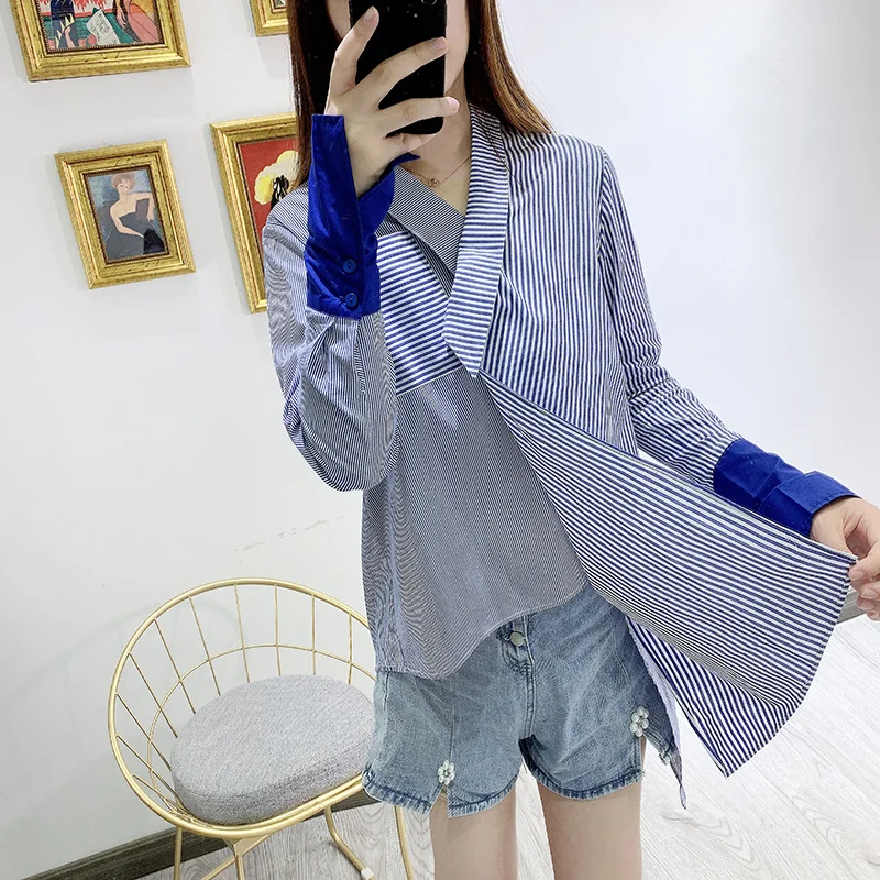 SuperAen Autumn New Korean Style Women Shirts Wild Cotton Casual Fashion Blouses and Tops Female Irregular Women Clothing