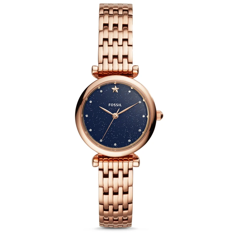 FOSSIL женские часы с синим циферблатом Carlie Mini тремя ручками розовое золото из