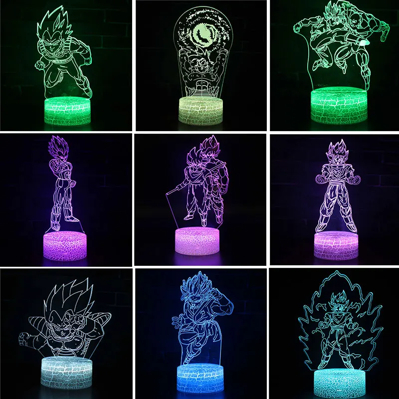 Dragon Ball Z Figure Goku Vegeta Broly Anime Night Light LED Children Night Lamp for Bedroom Home Decor LED 3D Light Anime Gifts