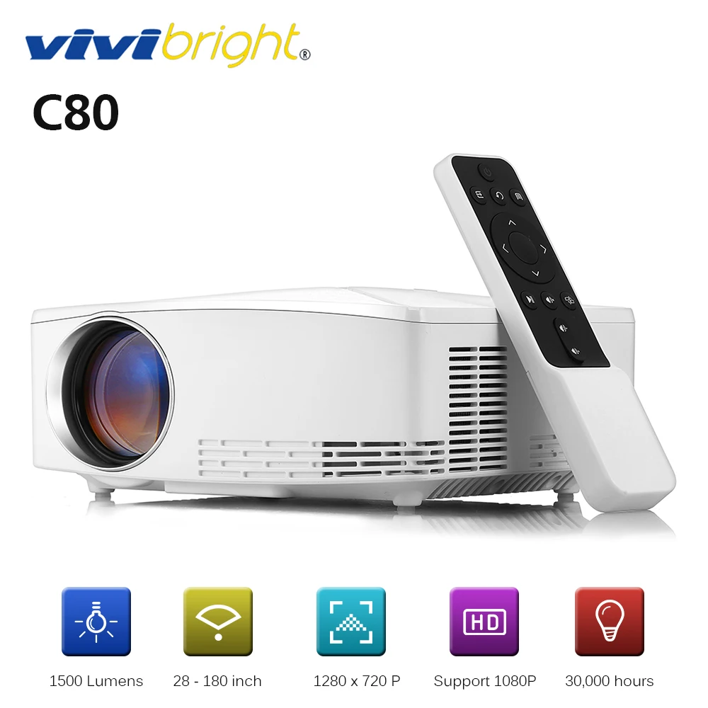 

VIVIBRIGHT C80 LCD Projector 180inch 1500 Lumens Home Theater Projector Support 1080P HDMI VGA USB For Laptop IN STOCK