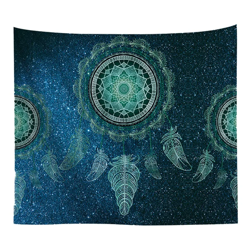 Dream Catcher Tapestry Vintage Painting with Feather Pattern Bedroom Decoration Cloth Livingroom Background Cloth-Green | Дом и сад
