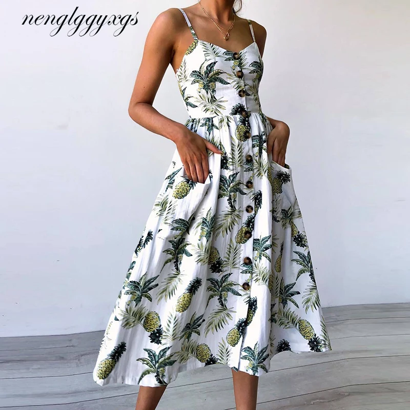 

Summer Women Dress 2020 Vintage Sexy Bohemian Floral Tunic Beach Dress Sundress Pocket Red White Dress Striped Female Brand Ali9