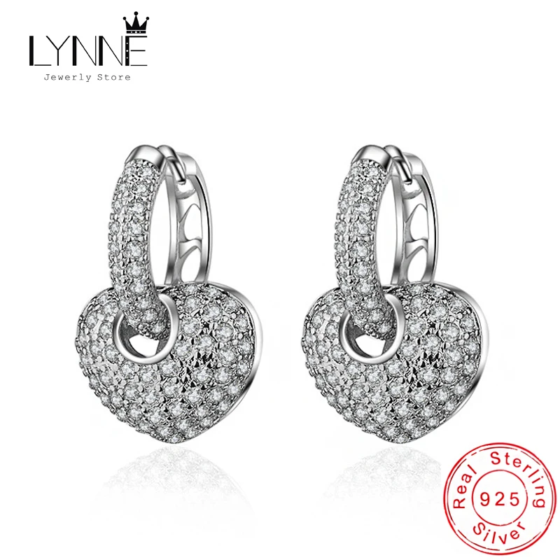 

New Bohemia Heart Rhinestone Shine Drop Earrings 925 Sterling Silver Double Use Hoop Earrings For Women Jewelry Anniversary Gift