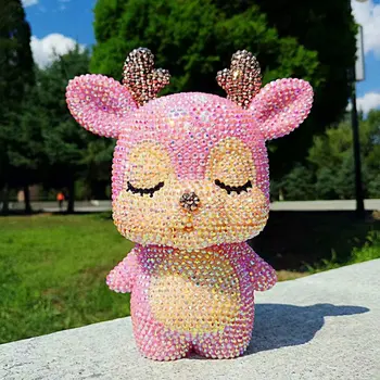 

Creative Rhinestone Deer Piggy Bank Handmade Anti-fall Cute Cartoon Elk Miniature Figurines Bling Car Home Decor Accessories