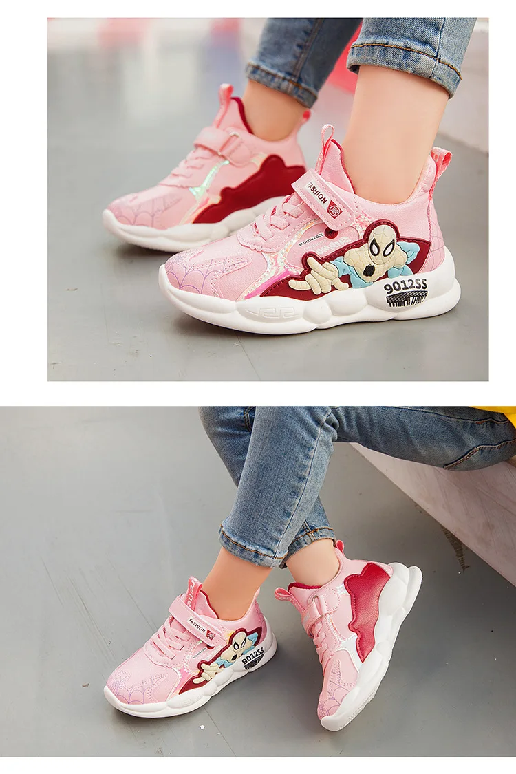 Модная мультяшная обувь принцесса обувь для человека-паука детские кроссовки для мальчиков Лоферы Розовая обувь для девочек Детская спортивная обувь для бега