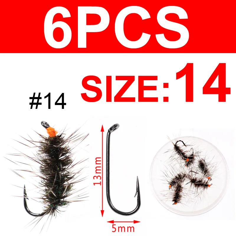 6pcs size 14 Bimoo 6 шт./упак. Летающая приманка Гриффитса комара Мидж Fly форель рыболовные приманки в виде мух Размер 14, 16, 18, 20 - Цвет: 6pcs size 14