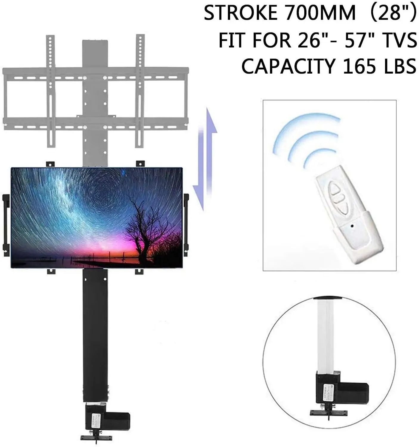 700mm Motorized TV Lift Stand Mount Bracket for 26"-57" TVs W/ Remote Controller 