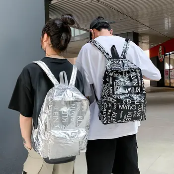 

Cool Hip-Hop Backpack for Teenagesr Unisex Letter School Bag for University Student Shiny Laser Backpack