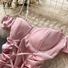 YuooMuoo Ins Fashion Sexy Mini Bandage Dress Women 2022 Summer Slim Ruched Club Dress Sheath Off Shoulder Pink White Dress ► Photo 2/6